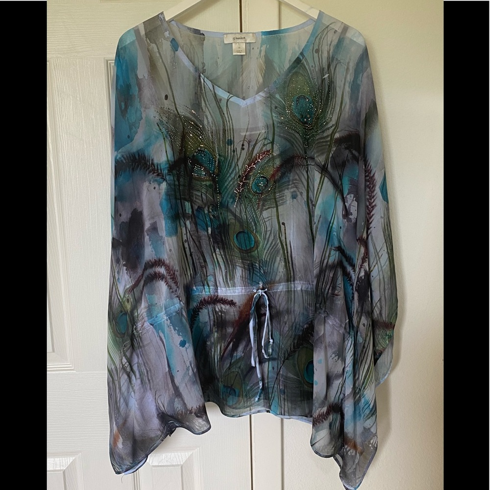 Sheer tunic with tank top. Size 1X. Shades of blue